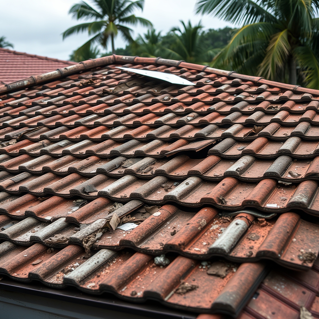 Westchester home, storm-damaged tile and cracked flashing